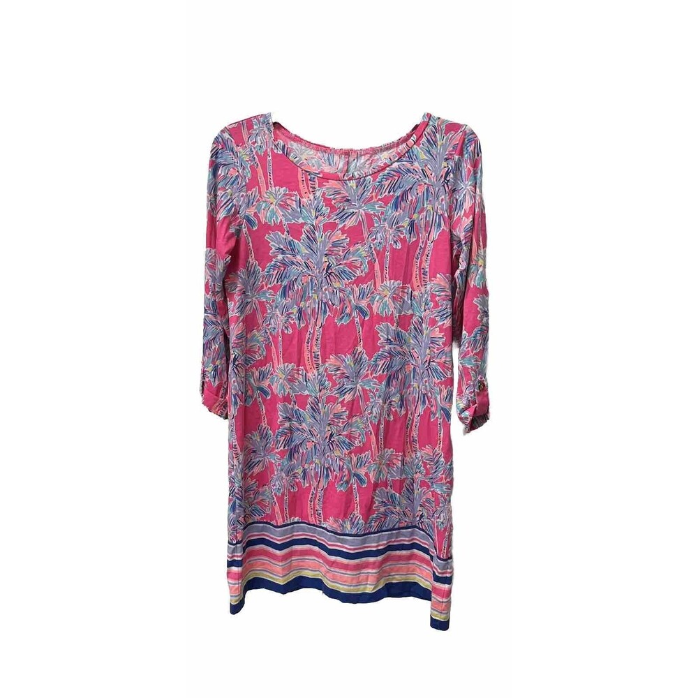 Lilly Pulitzer Linden Dress in Pink Flamingo Nice Stems Palm Print Womens Sz Sm